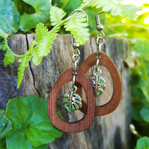 Loop & Monstera - Wood Earrings